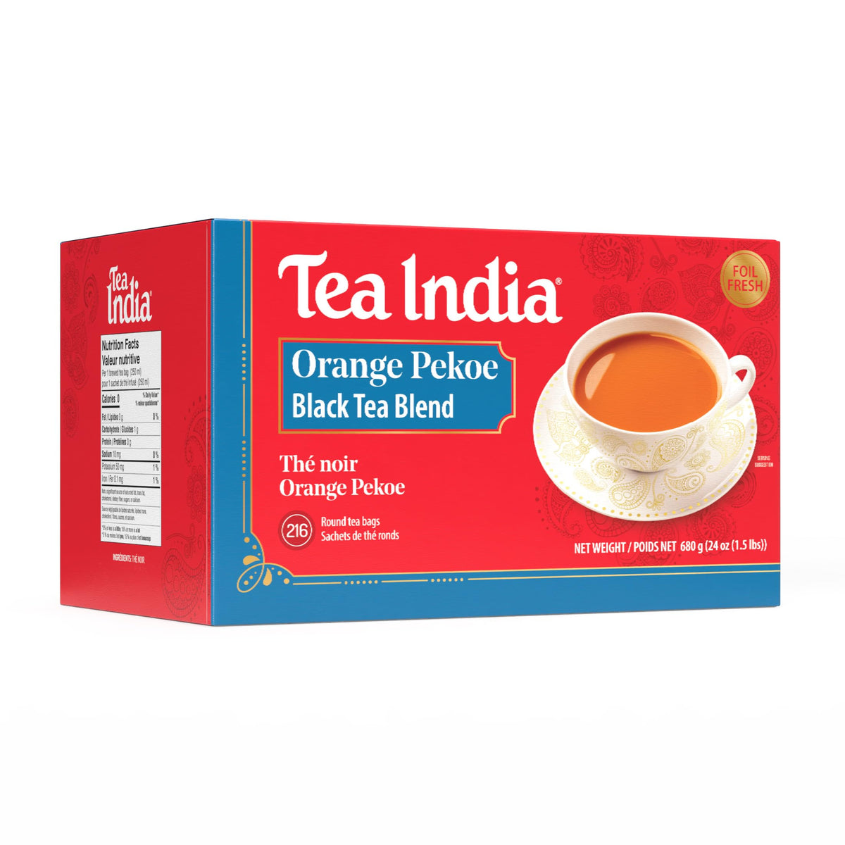 Tea India Orange Pekoe Black Tea packaging front showing premium blend.
