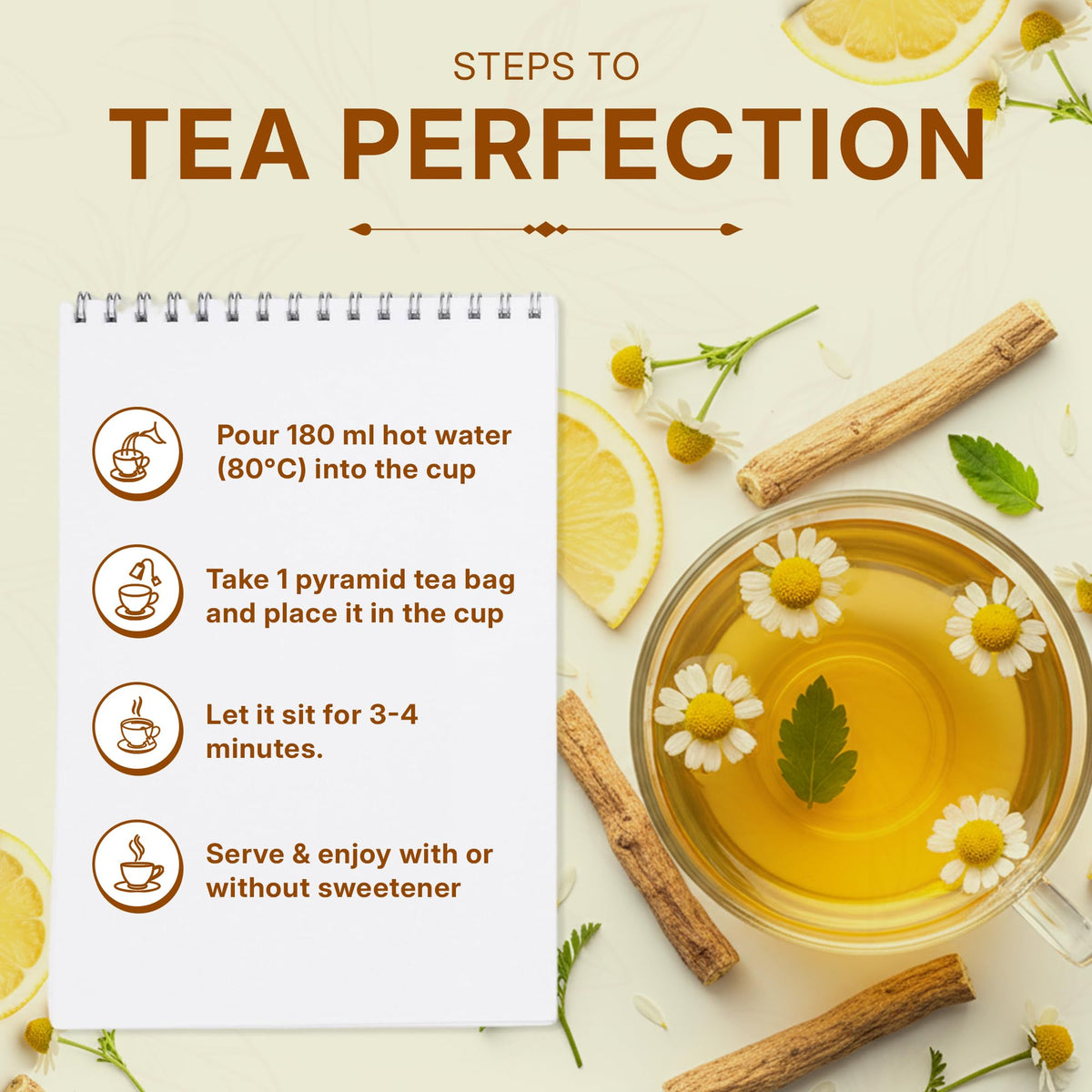 Tea Leaf & Co. brewing honey lemon green tea in hot water.