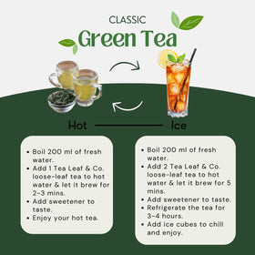 Tea Leaf & Co. Classic Green Tea loose-leaf scoop ready to steep for flavor.