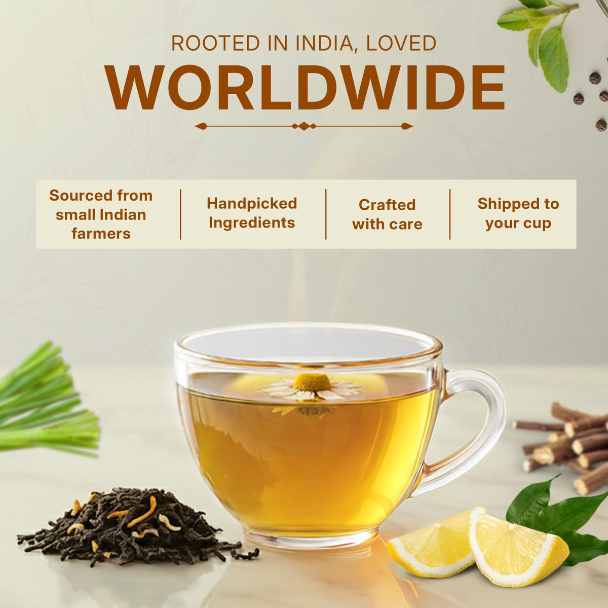 Tea Leaf & Co. tea bags packaging, eco-friendly and plastic-free.