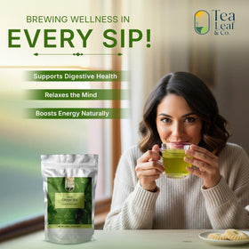 Close-up of green tea with mint ingredients and crisp aroma