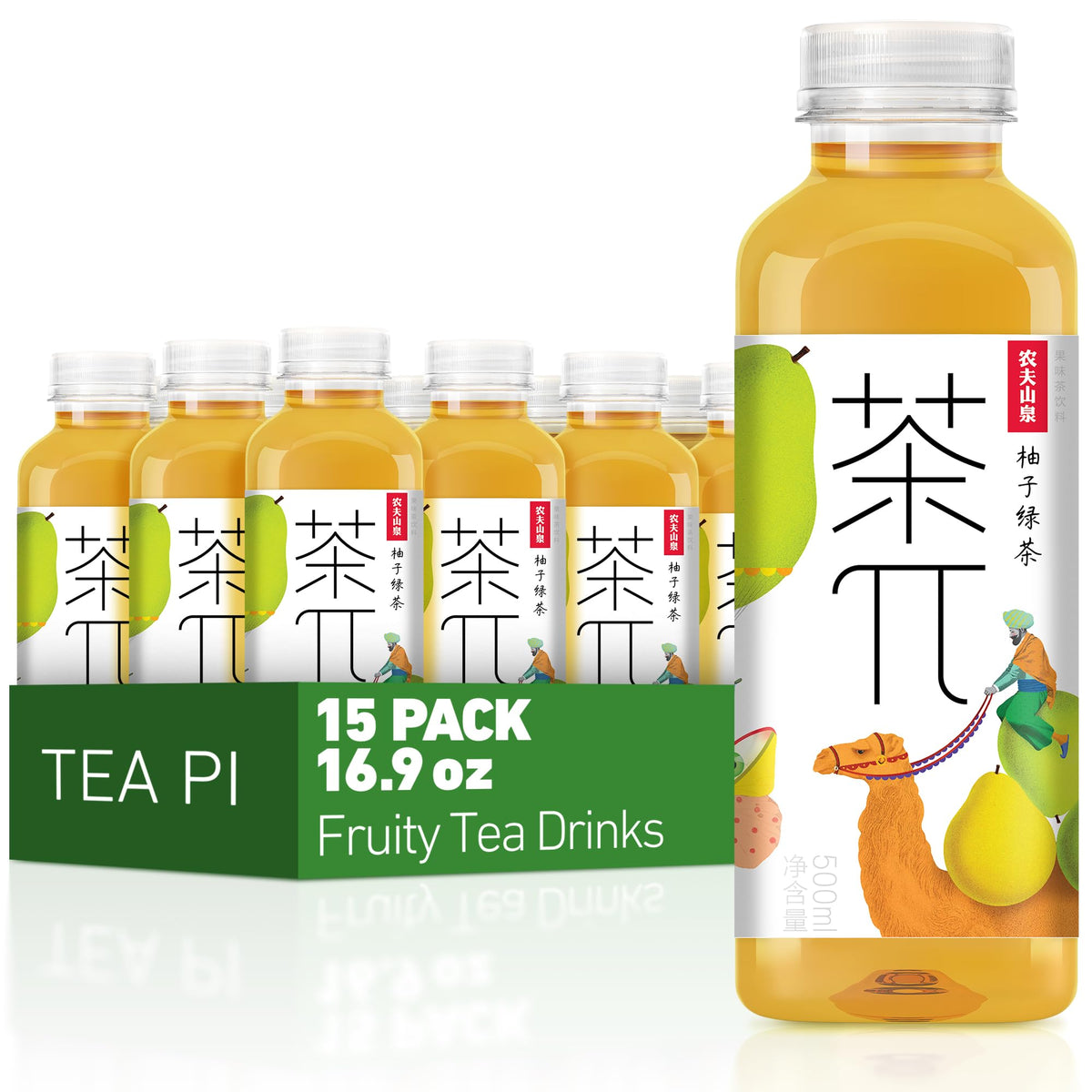 Tea PI Green Tea Pomelo iced tea bottle with real juice and natural ingredients.