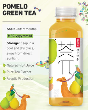 Tea PI green tea pomelo bottle on desk, ready for a refreshing break.