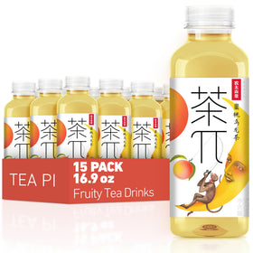 Tea PI Peach Oolong iced tea bottle highlights real fruit flavor for a refreshing sip.