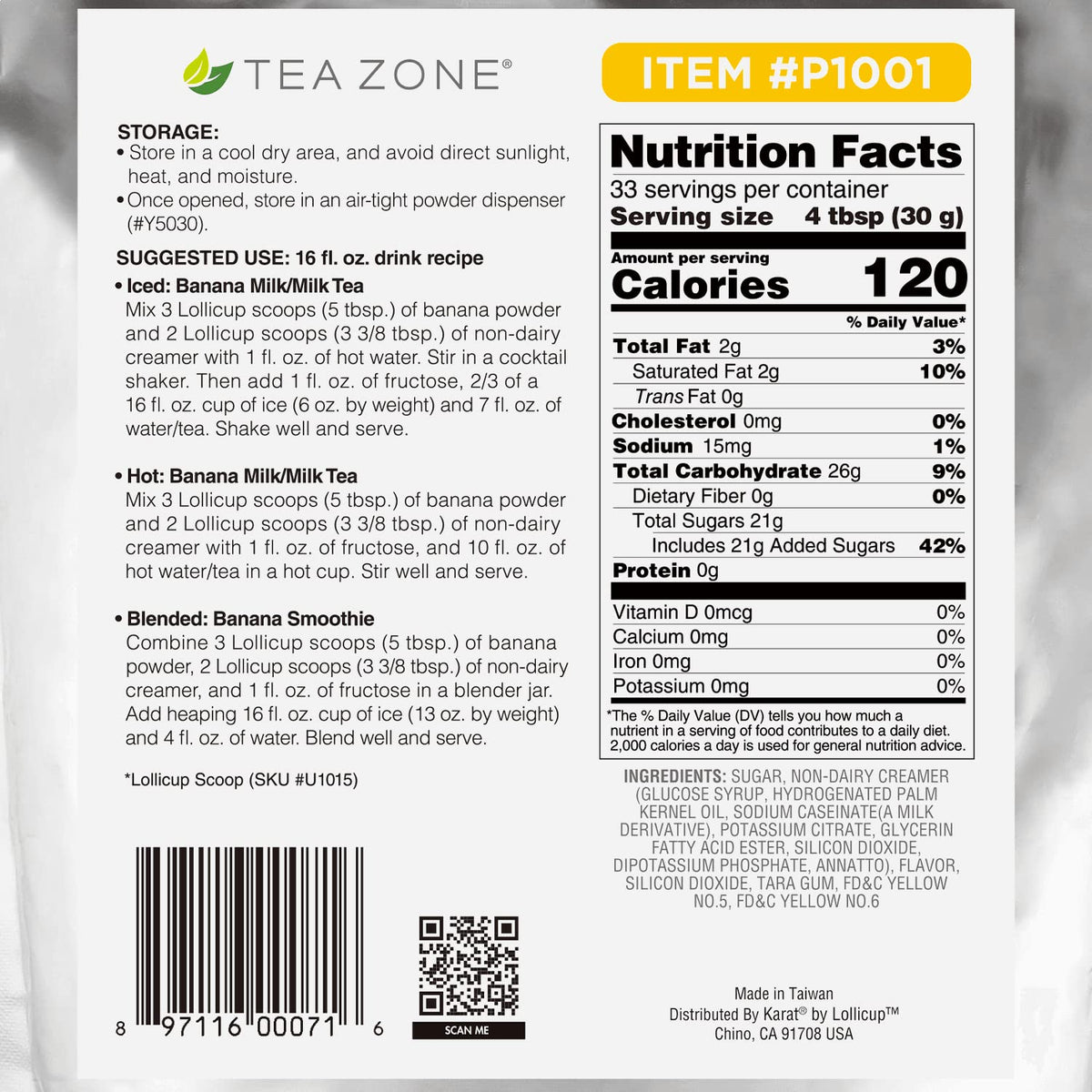 Sealed Tea Zone banana powder container keeping the blend fresh.