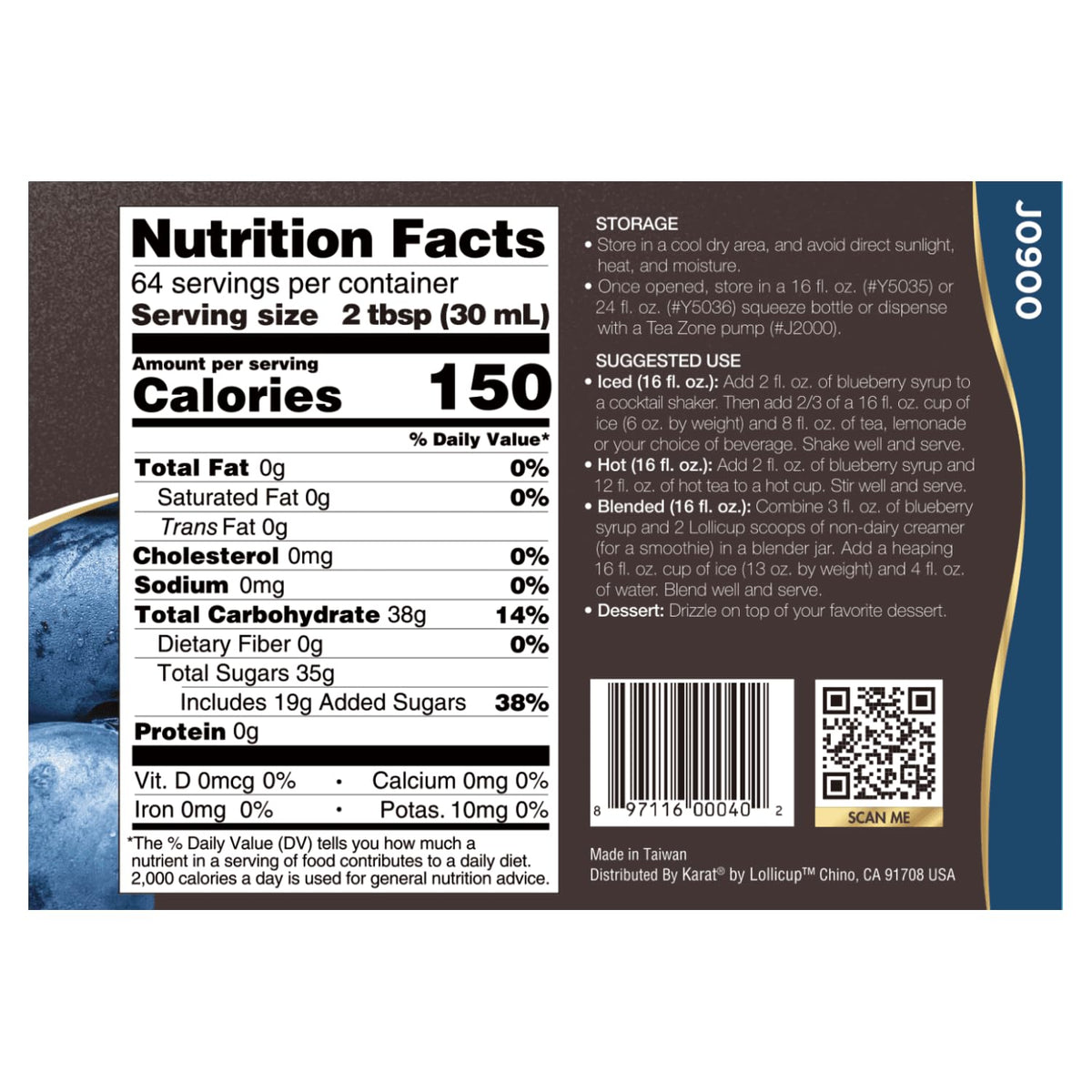 Tea Zone Blueberry Syrup bottle with pump for precise dispensing and less waste.