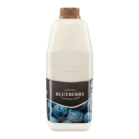 Close-up of real blueberries and ingredients in Tea Zone Syrup for authentic flavor.