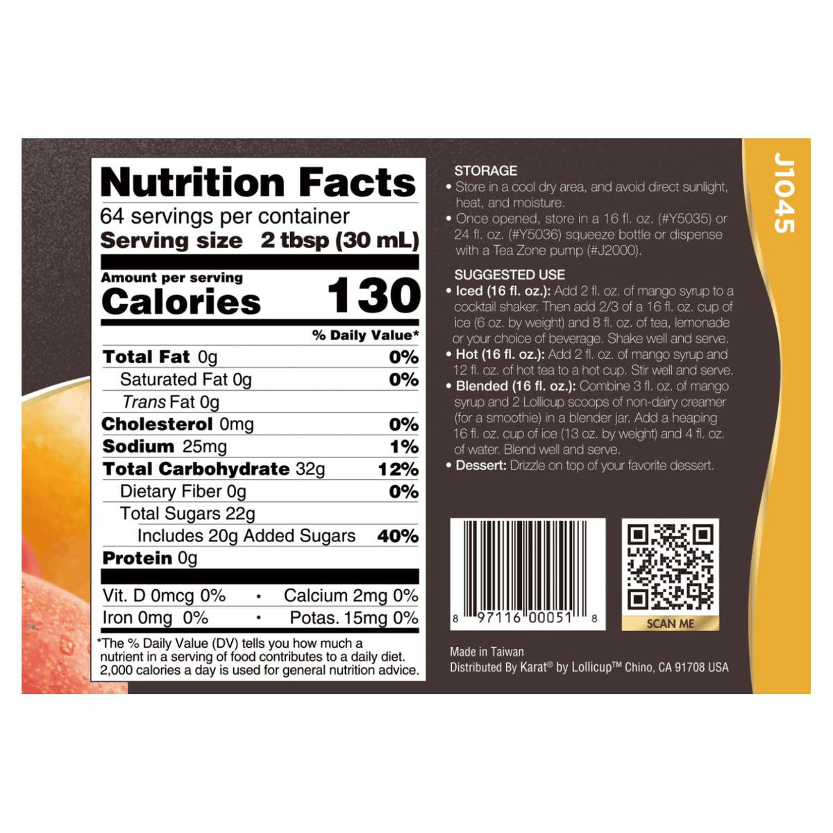Tea Zone Mango Syrup 64oz bottle with pump for clean, accurate pours