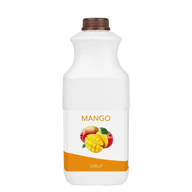 Tea Zone Mango Syrup bottle beside a boba tea cup with vibrant color