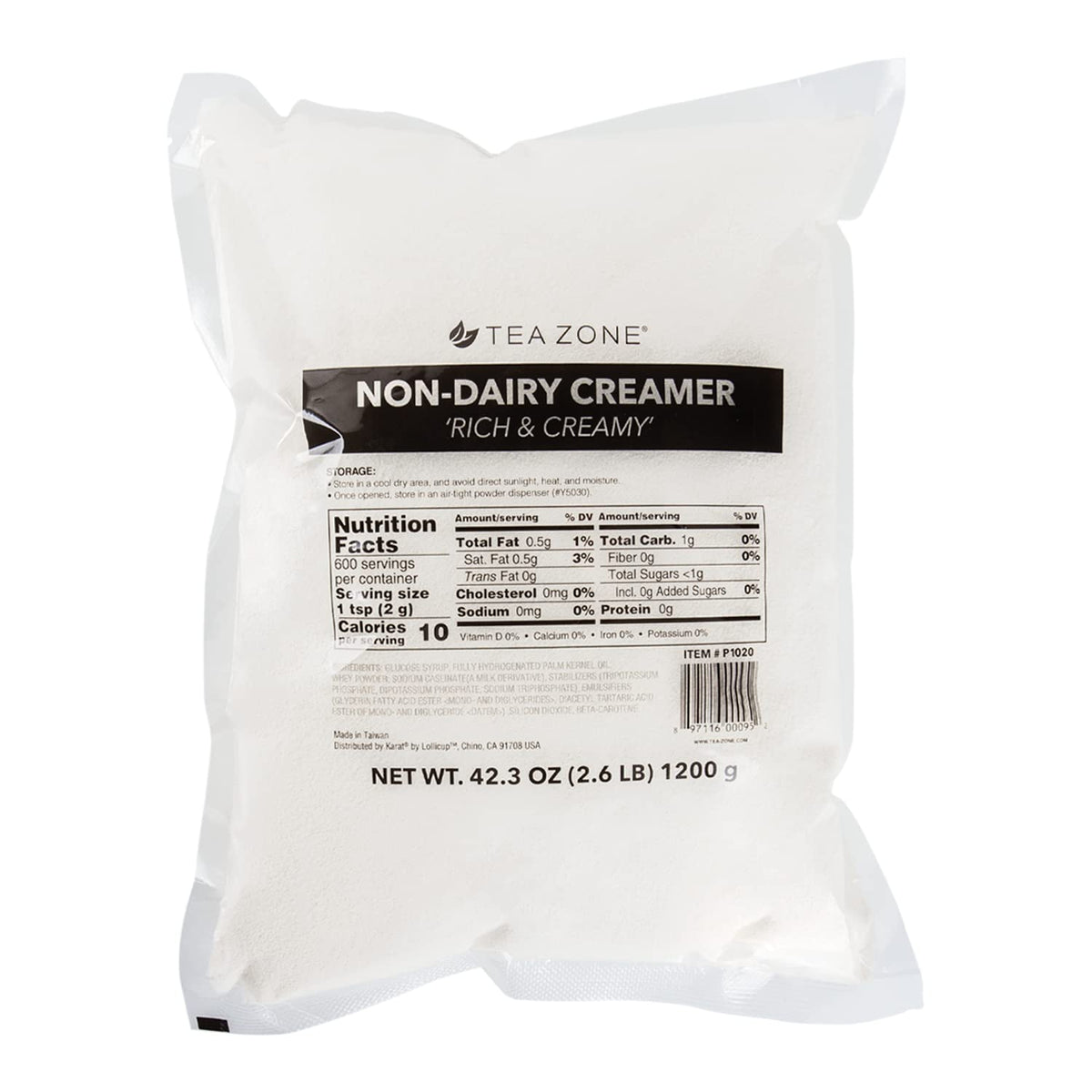 TEA ZONE P1020a non-dairy creamer bag front for rich beverages.