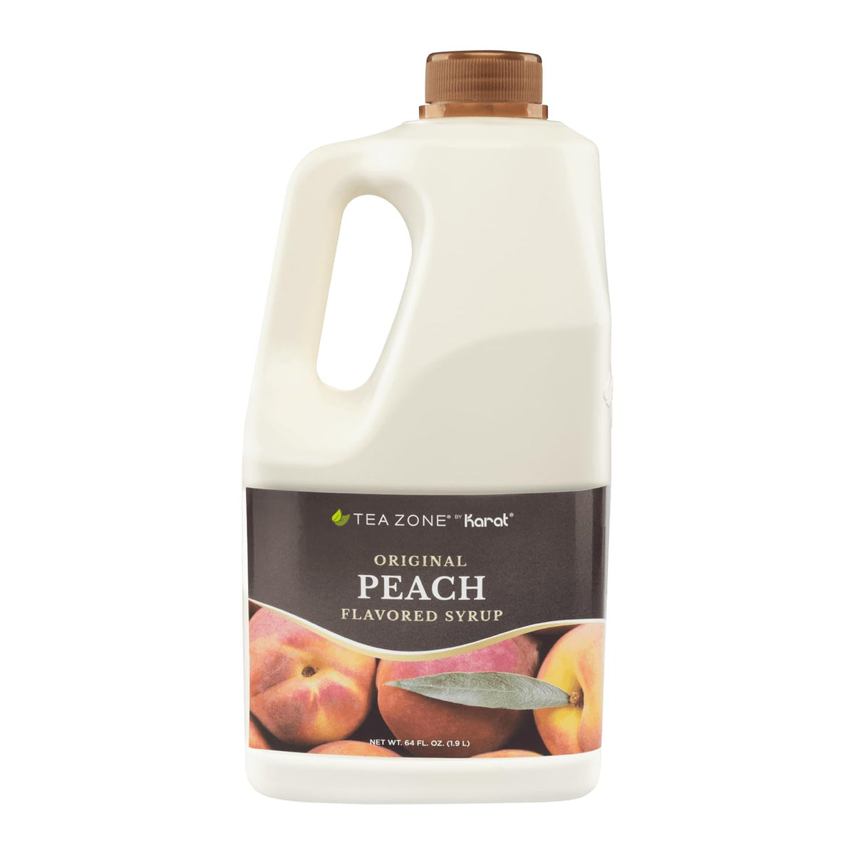 Tea Zone Peach Syrup 64oz bottle showcasing authentic peach flavor for beverages.
