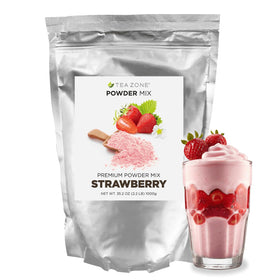 Tea Zone Strawberry Powder 2 lb packaging shown, resealable for freshness.