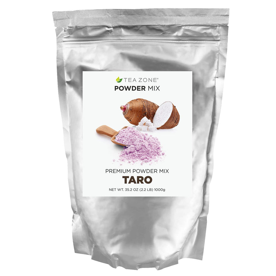 Tea Zone taro powder jar on shelf for convenient base in drinks