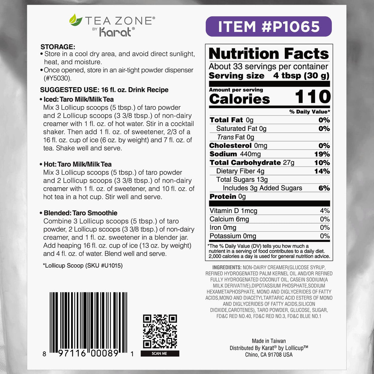 Tea Zone taro powder mixed into creamy milk tea for a smooth sip