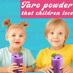 Tea-zy taro powder used for frappes and tea beverages at home.