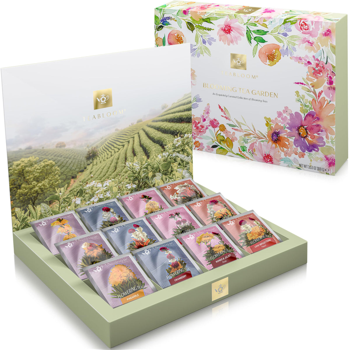 Teabloom flowering tea chest gift box, elegant packaging great for celebrations