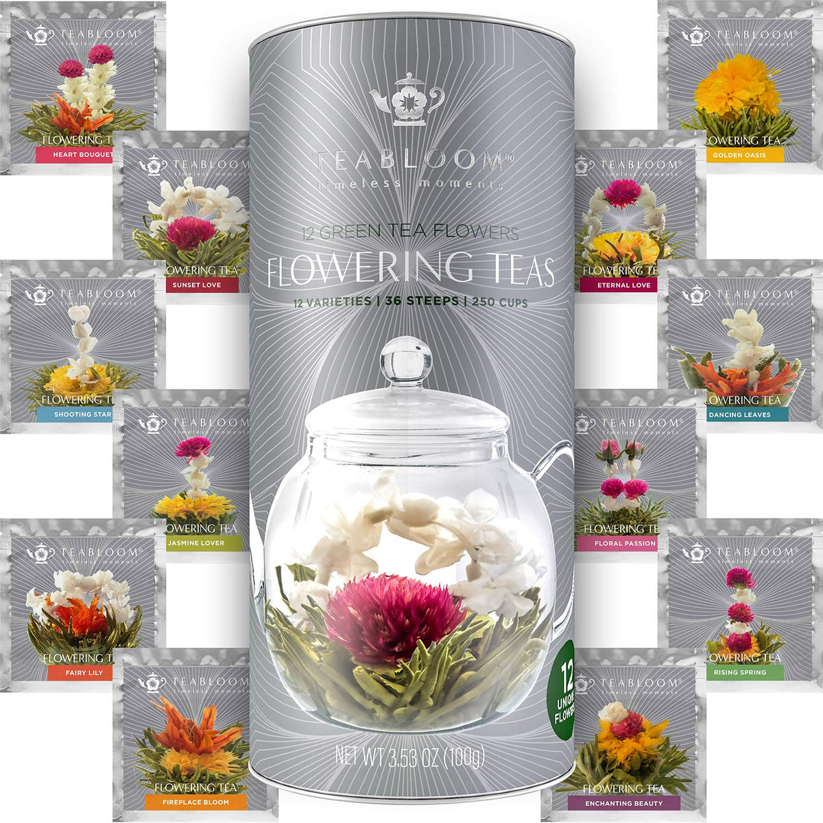 Teabloom Flowering Tea Heart Bouquet Canister: vibrant petals, perfect gift for tea lovers