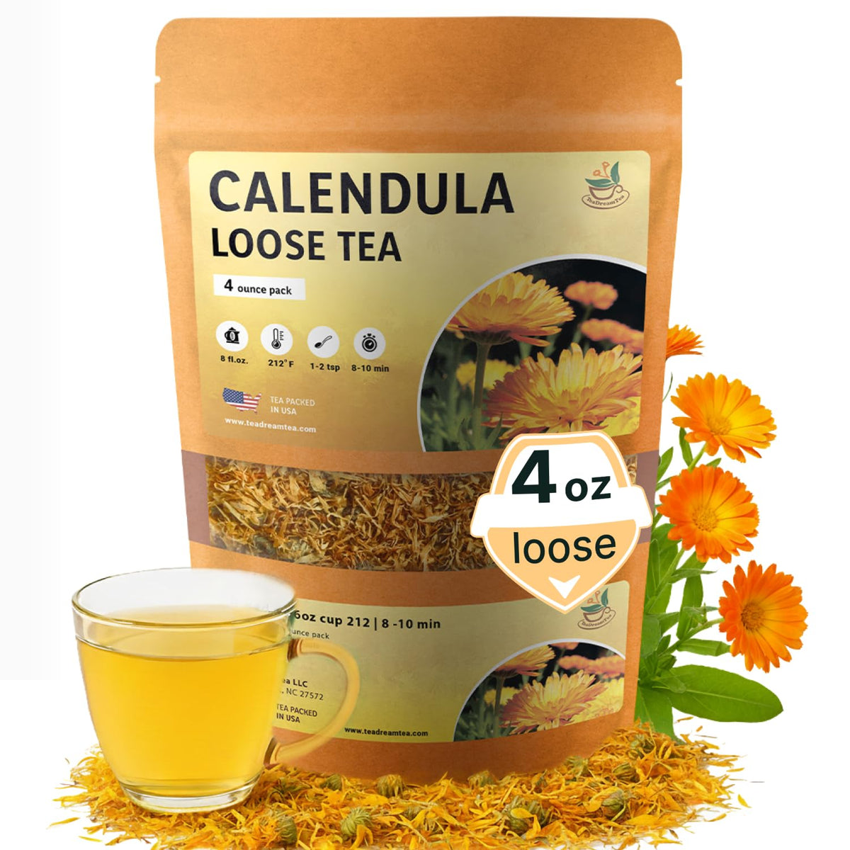 TeaDreamTea calendula loose tea bulk flowers for a soothing brew