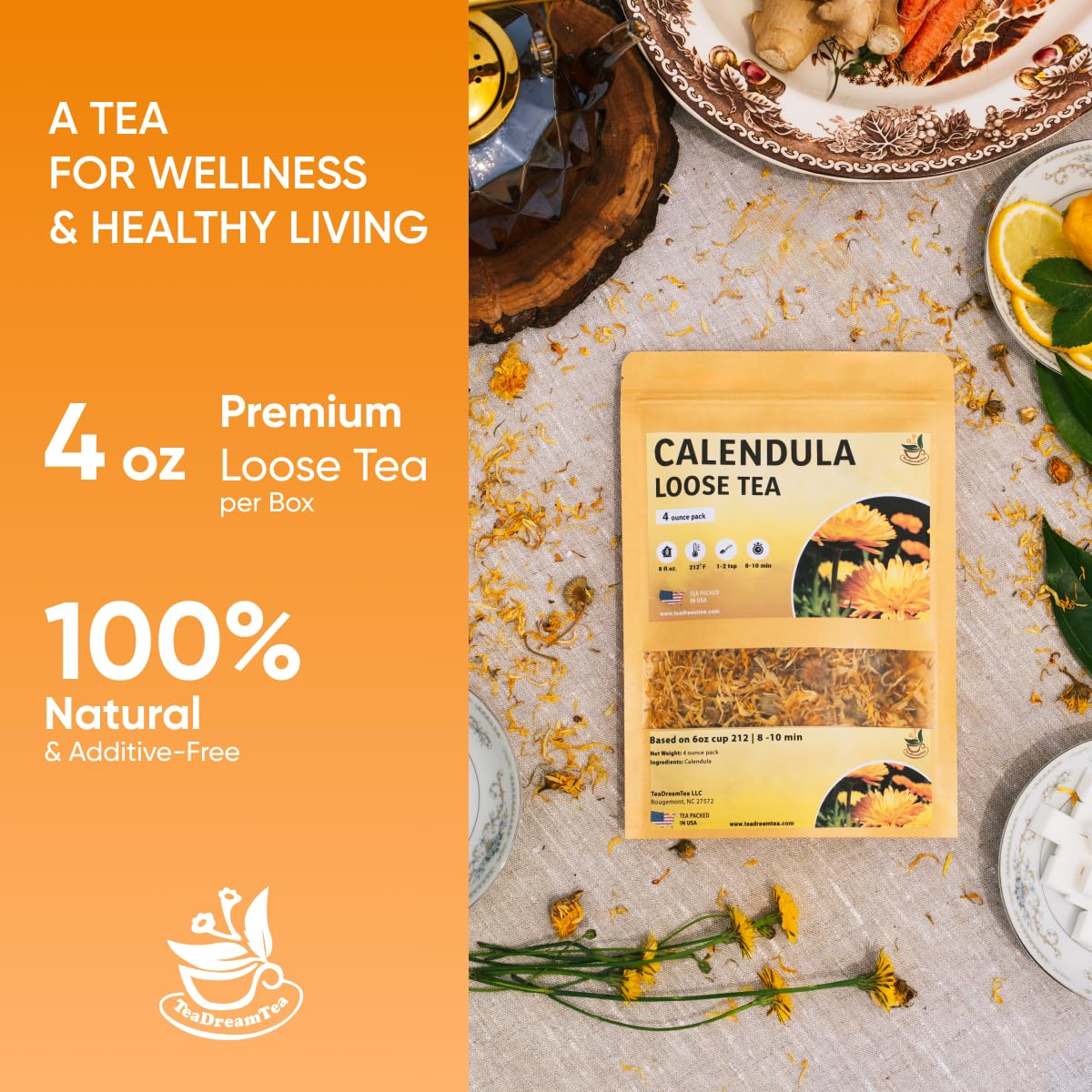 TeaDreamTea calendula tea 4oz size for everyday calm