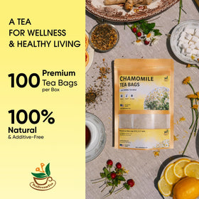 TeaDreamTea chamomile tea bags steeping to release a gentle floral aroma.