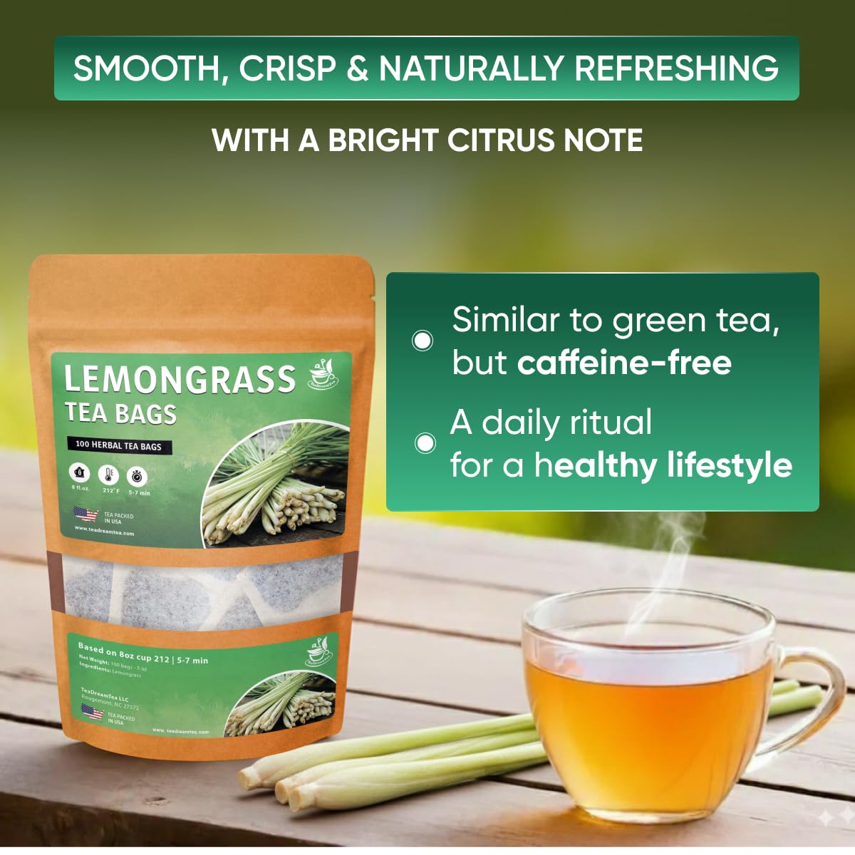 TeaDreamTea lemongrass tea label USA signals premium quality