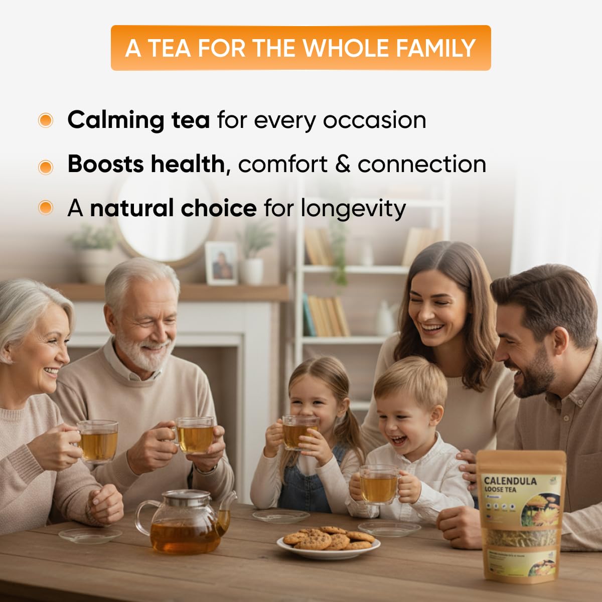 TeaDreamTea US-packaged calendula tea emphasizing fresh quality