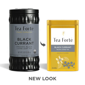 Close-up of Tea Forte Black Currant tea leaves showing rich color and aroma.