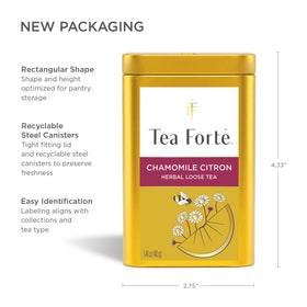 Tea Forte Chamomile Citron tea cup captures a calming ritual moment.