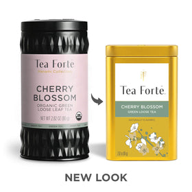 Artwork detail on Tea Forte Cherry Blossom canister illustrating the blend story