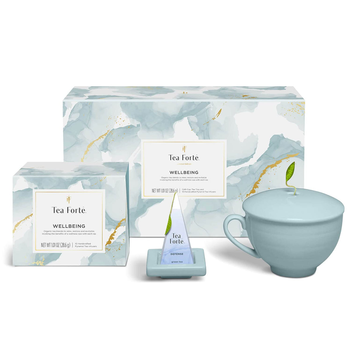 Tea Forte gift set with cafe cup offers elegant tea moments at home.