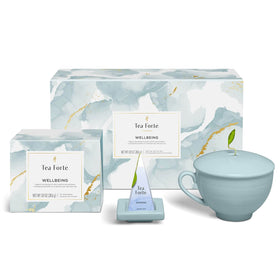 Tea Forte gift set with cafe cup offers elegant tea moments at home.