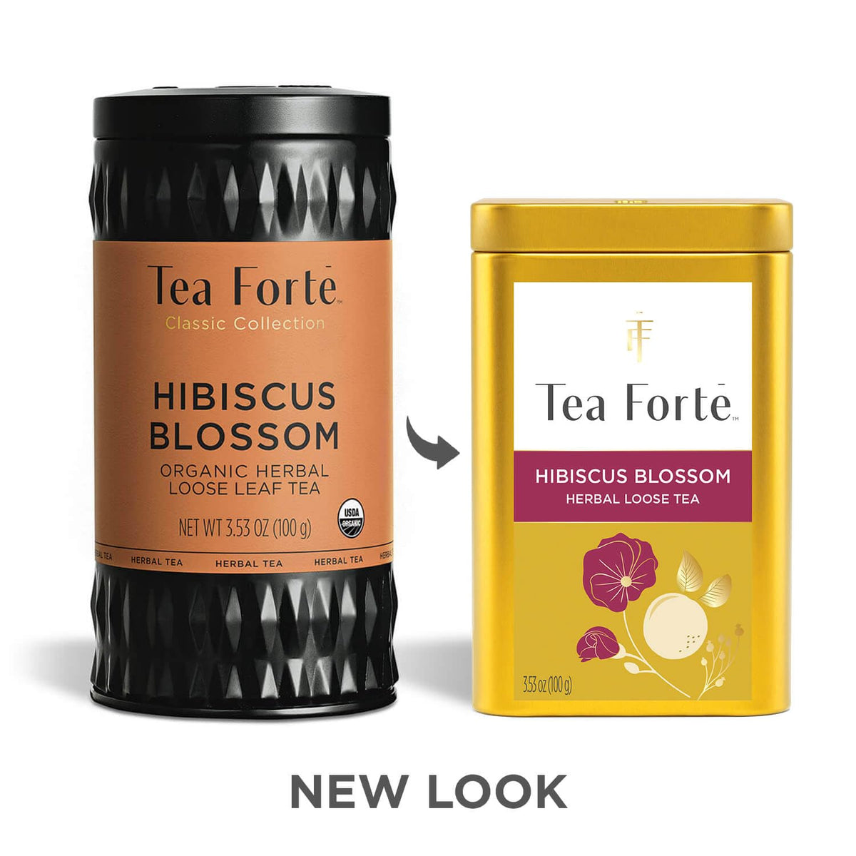 Tea Forte Hibiscus Blossom ingredients: apple hibiscus rosehip shells orange peel