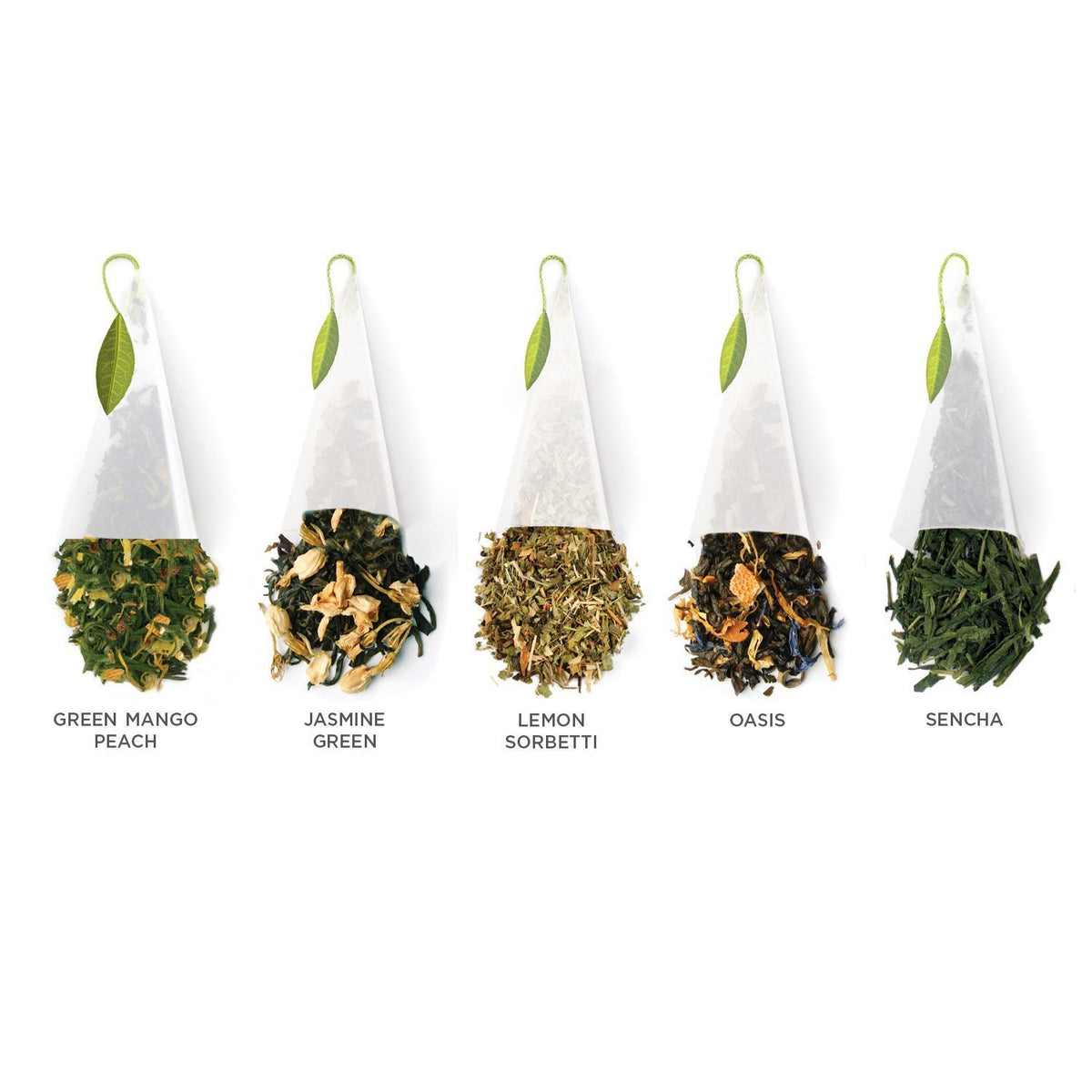 Tea Forte Jasmine Green pyramid infuser releases delicate aroma for a soothing cup.
