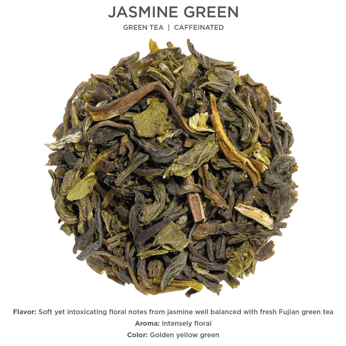 Tea Forte Jasmine Green loose leaf close-up of leaves.
