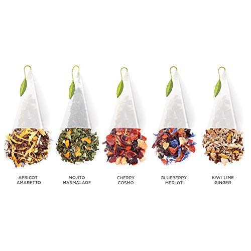 Tea Forte Kiwi Ginger Lime pyramid bag infusing zesty notes.