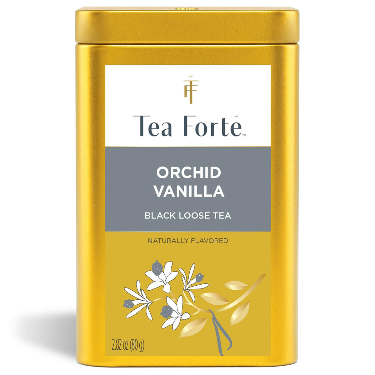 Tea Forte Orchid Vanilla loose tea canister shows premium packaging preserving flavor