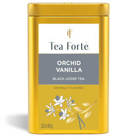 Tea Forte Orchid Vanilla loose tea canister shows premium packaging preserving flavor