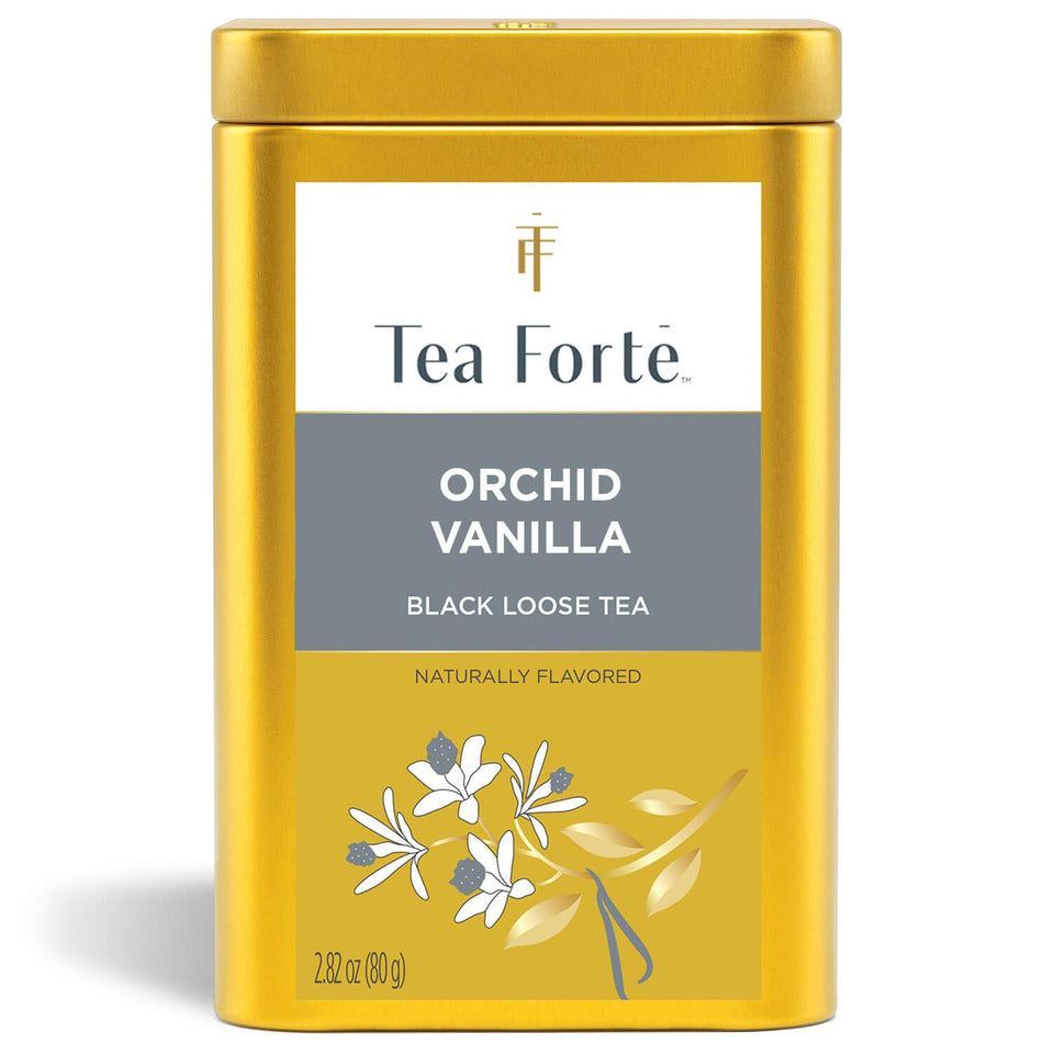 Tea Forte Orchid Vanilla loose tea canister shows premium packaging preserving flavor