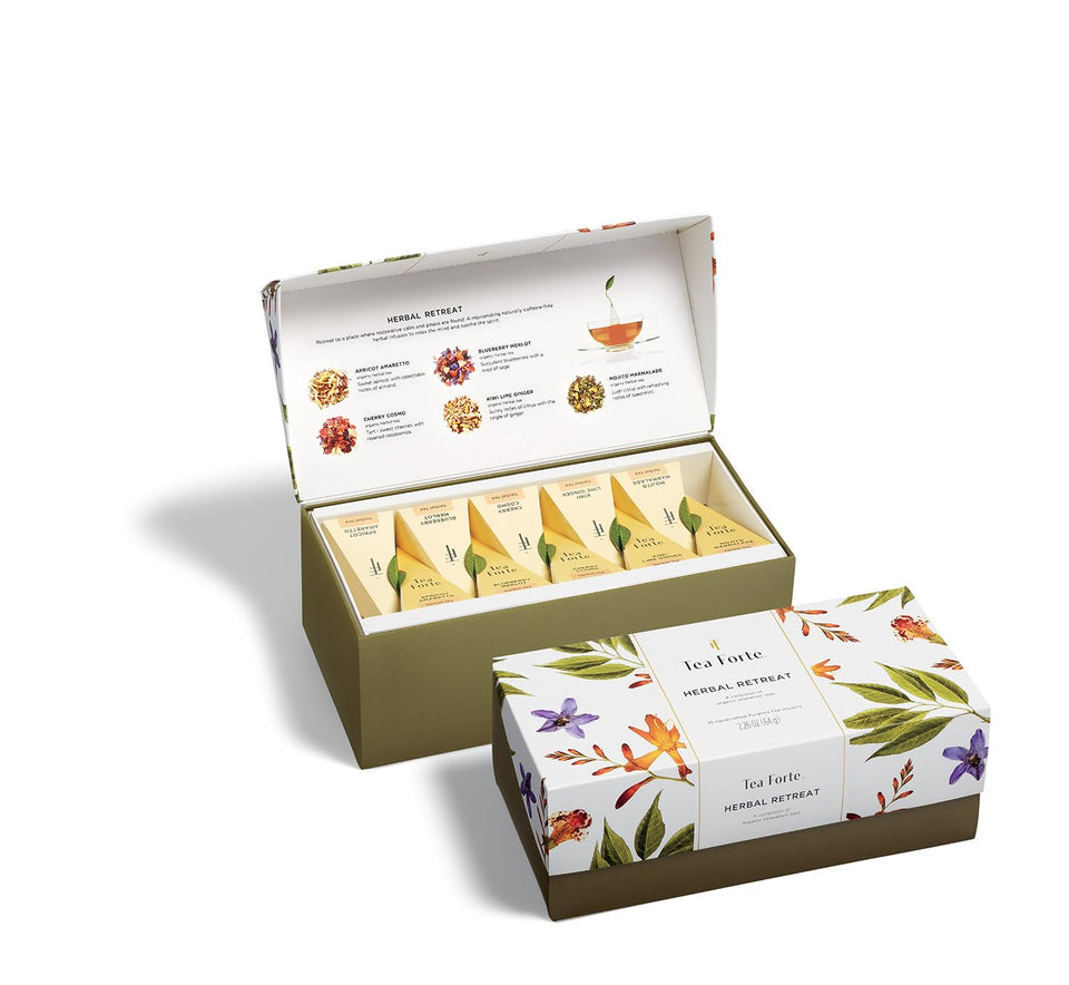 Tea Forte premium gift box with 20 pyramid tea bags for an elegant gift.