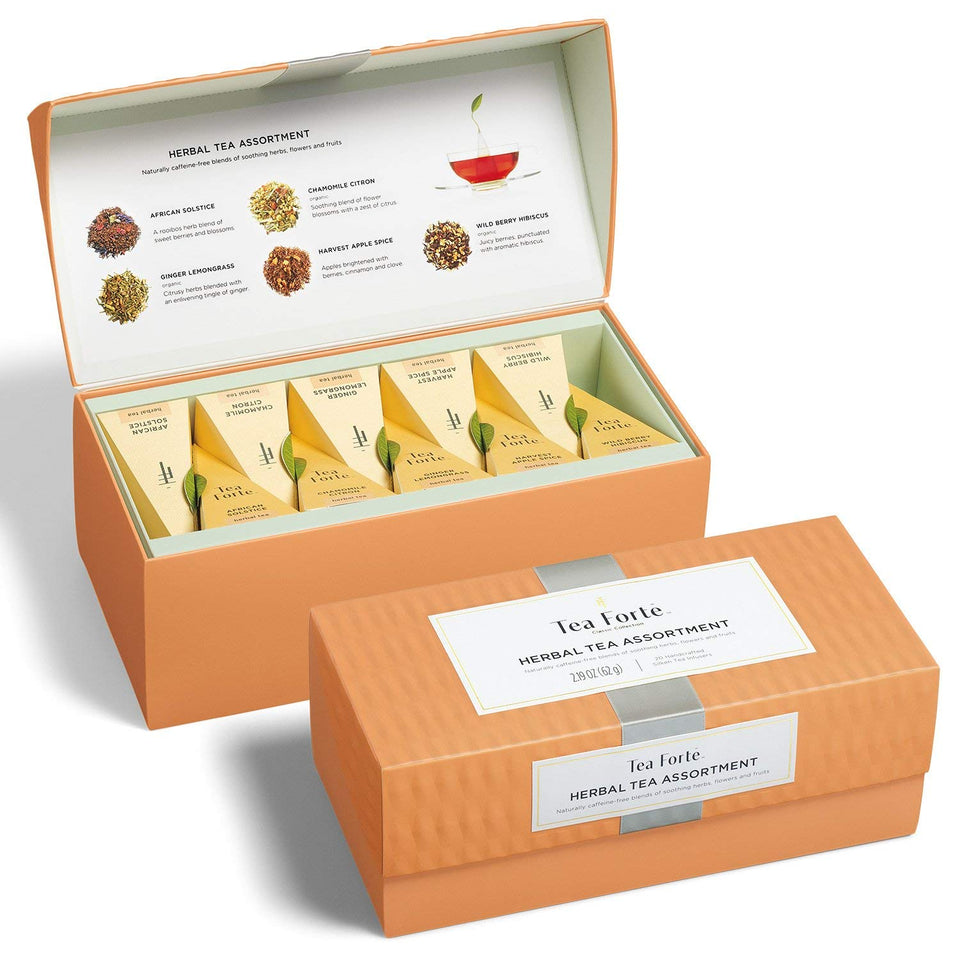 Tea Forte Premium Presentation Box Gift Set with 20 herbal pyramid tea bags