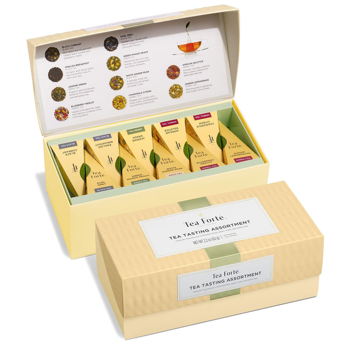 Tea Forte gift box with 20 pyramid tea bags for elegant gifting.