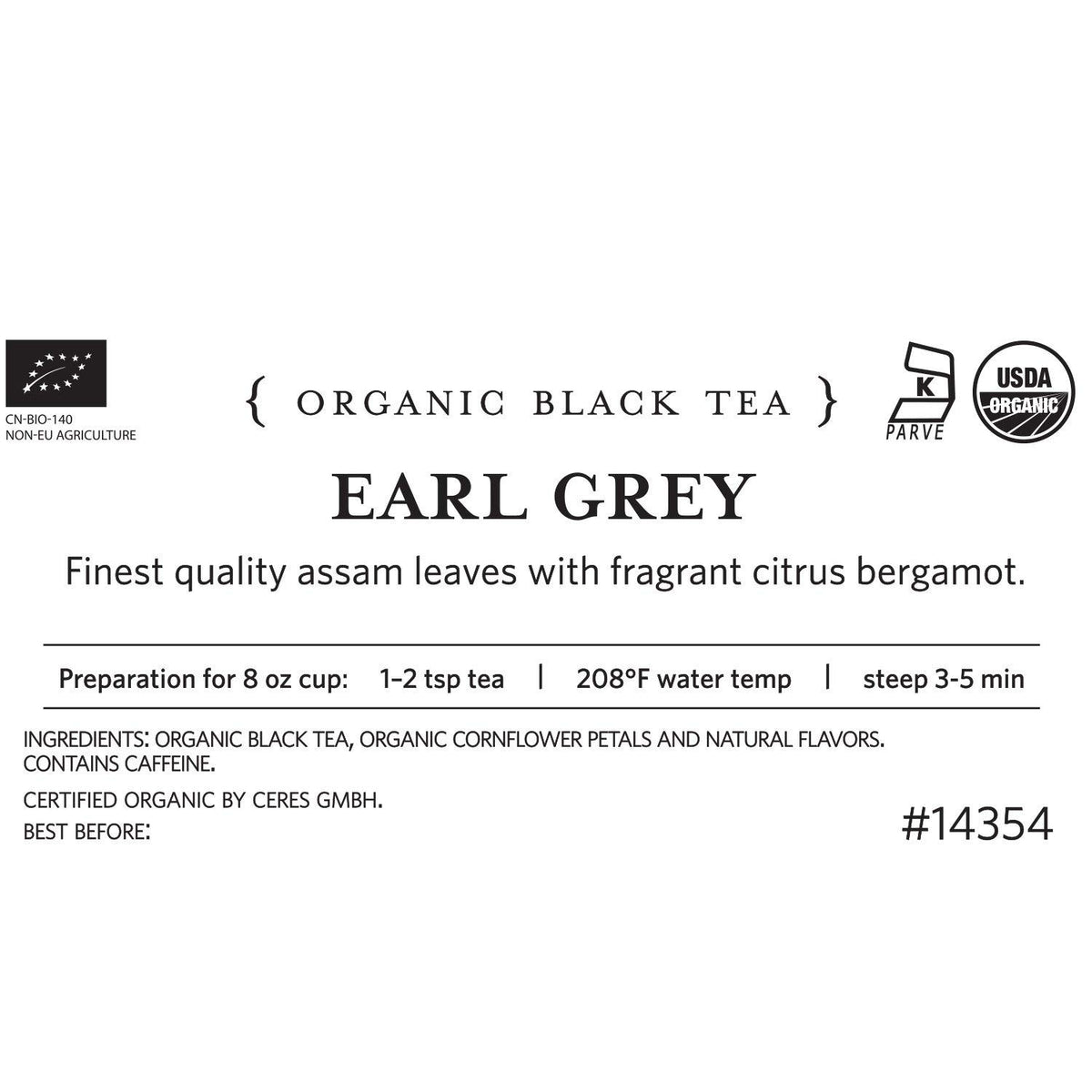 Tea Forte steep guide for 208°F water and 5–7 minute steep.
