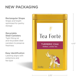 Tea Forte Turmeric Chai steeping guide illustration.