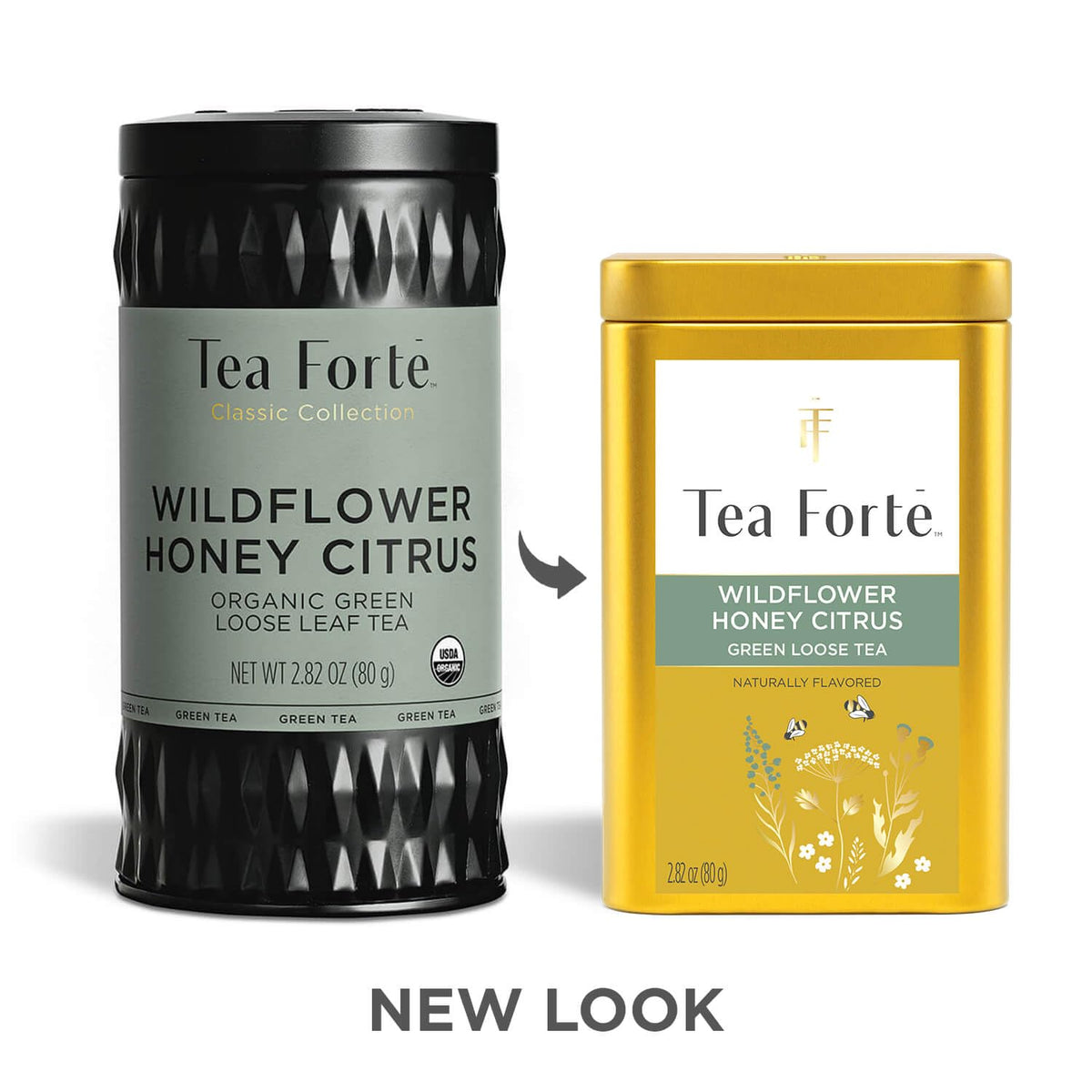 Tea Forte Wildflower Honey Citrus canister with infuser basket ready to brew