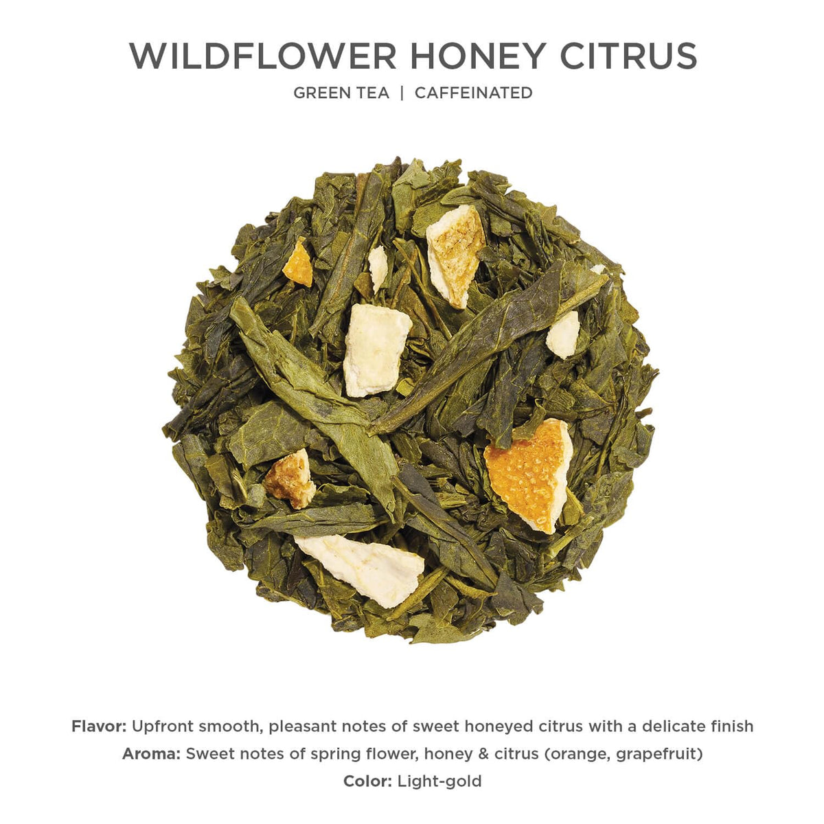 Close-up of Tea Forte Wildflower Honey Citrus label and artwork