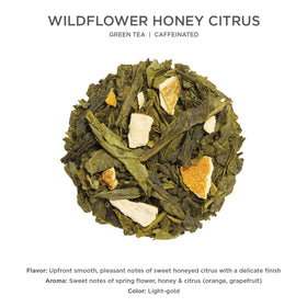 Close-up of Tea Forte Wildflower Honey Citrus label and artwork