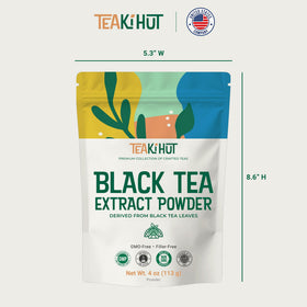 Brewed TEAki Hut tea in a glass showcasing smooth mixing.