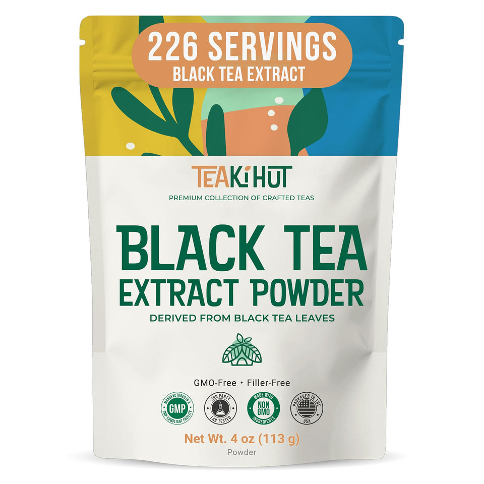 TEAki Hut instant black tea powder bottle ready for hot or cold brew.