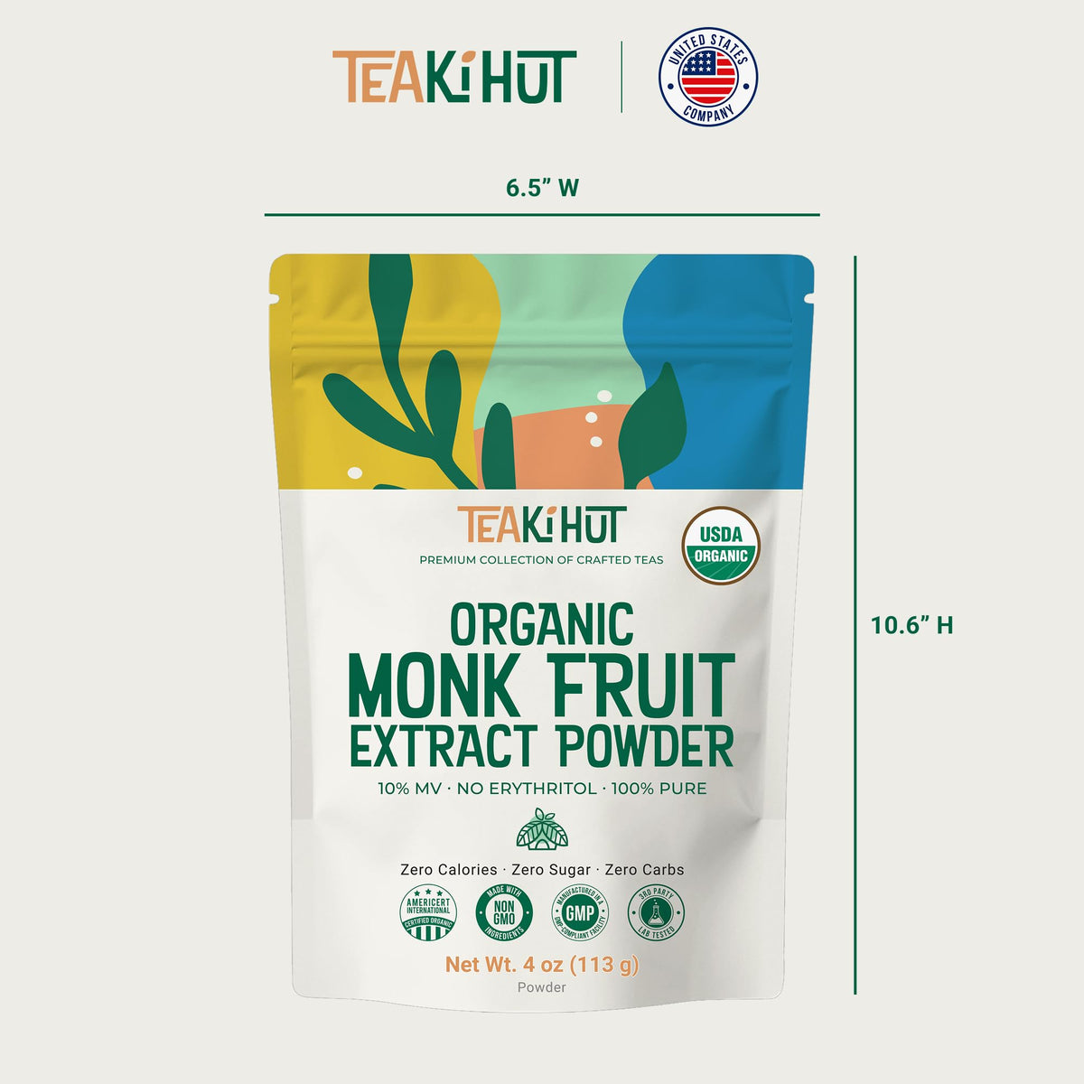 TEAki Hut Pure Monk Fruit Powder packaging designed for on-the-go use.