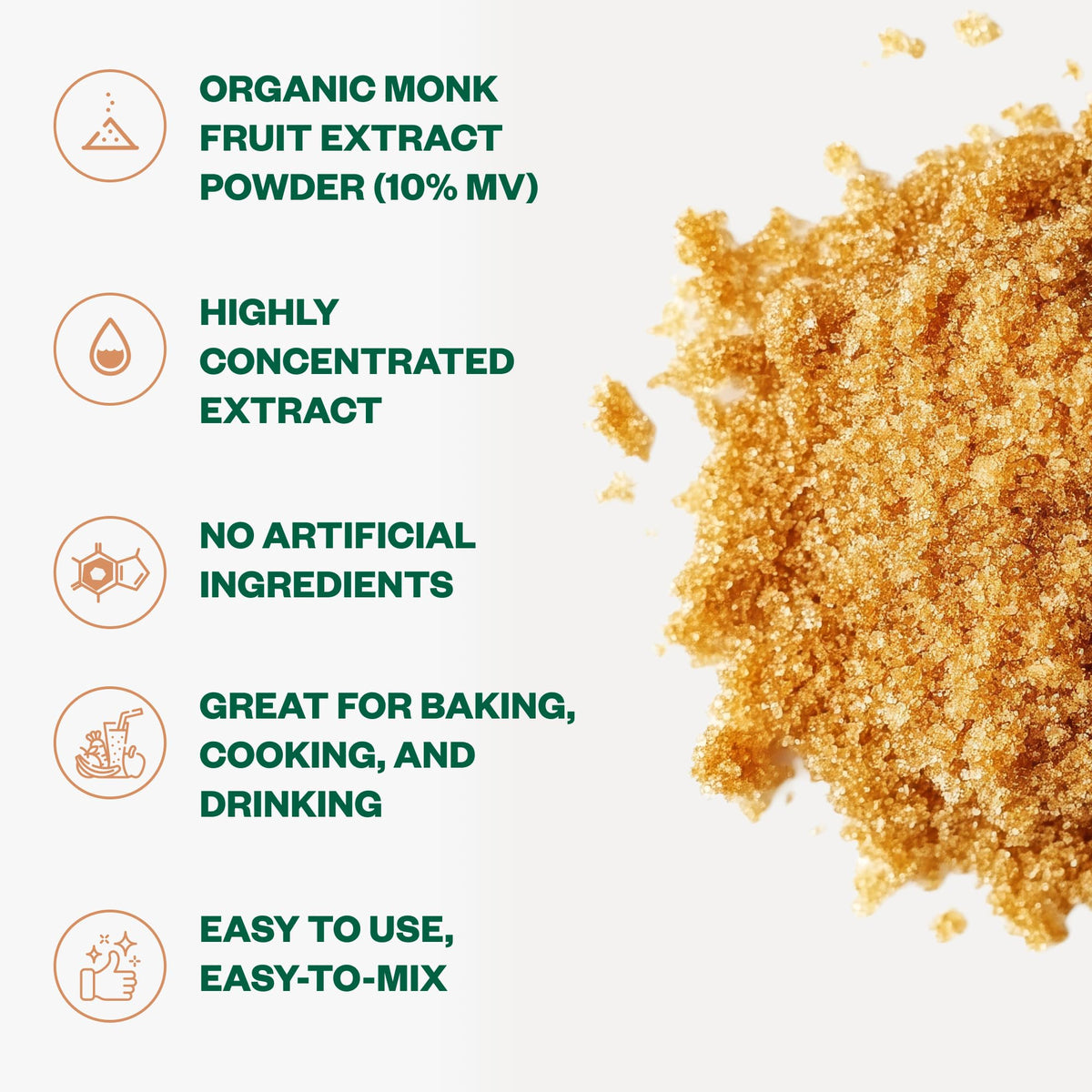 TEAki Hut Pure Monk Fruit Powder scoop shows convenient measuring for precise sweetening.